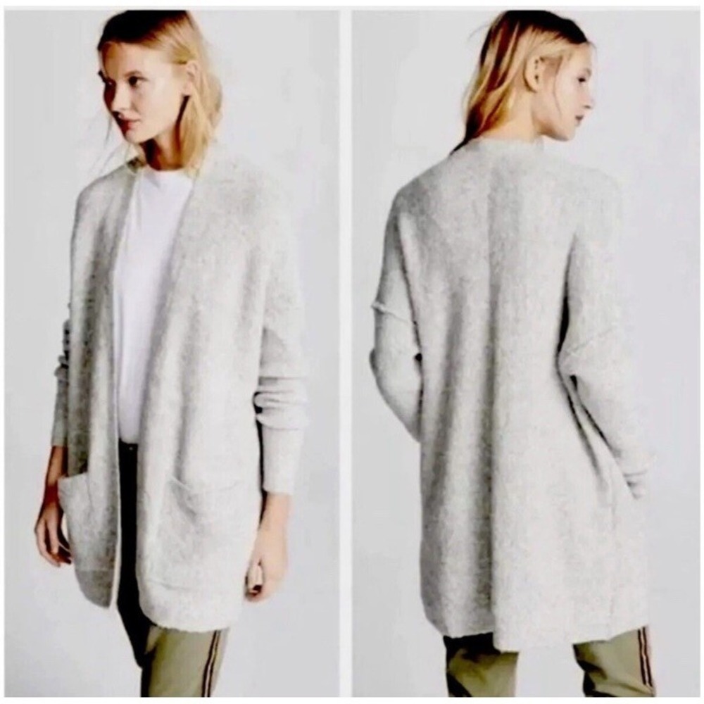 Free People Gray Phantom Women's Wool Blend Fuzzy Long Cardigan Sweater Sz M